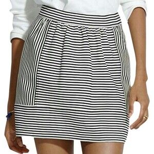 MADEWELL Black Ivory Ponte Swivel Mini Striped Abstract Artsy Skirt SIZE 0